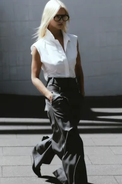 Cotton Belted Sleeveless Shirt - White|St. Agni Discount