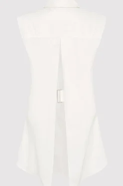 Cotton Belted Sleeveless Shirt - White|St. Agni Discount