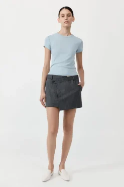 Deconstructed Mini Skirt - Stone Blue Stripe|St. Agni Fashion