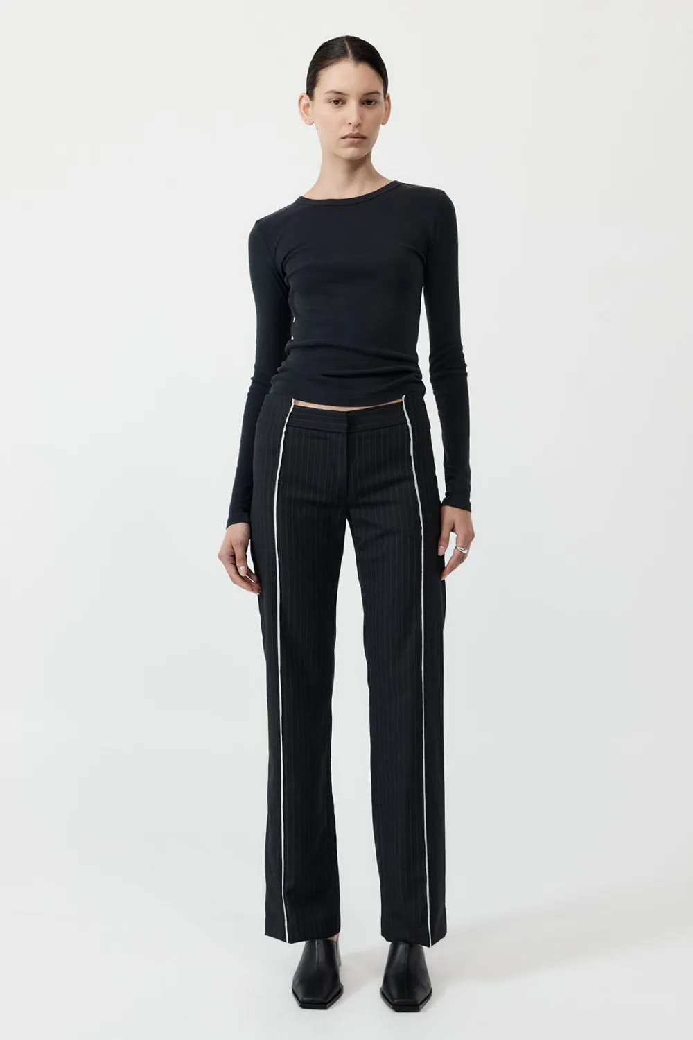 Deconstructed Pinstripe Trousers - Black|St. Agni Cheap