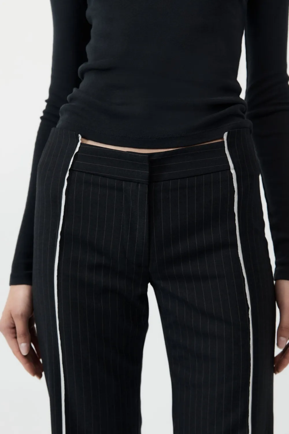 Deconstructed Pinstripe Trousers - Black|St. Agni Cheap