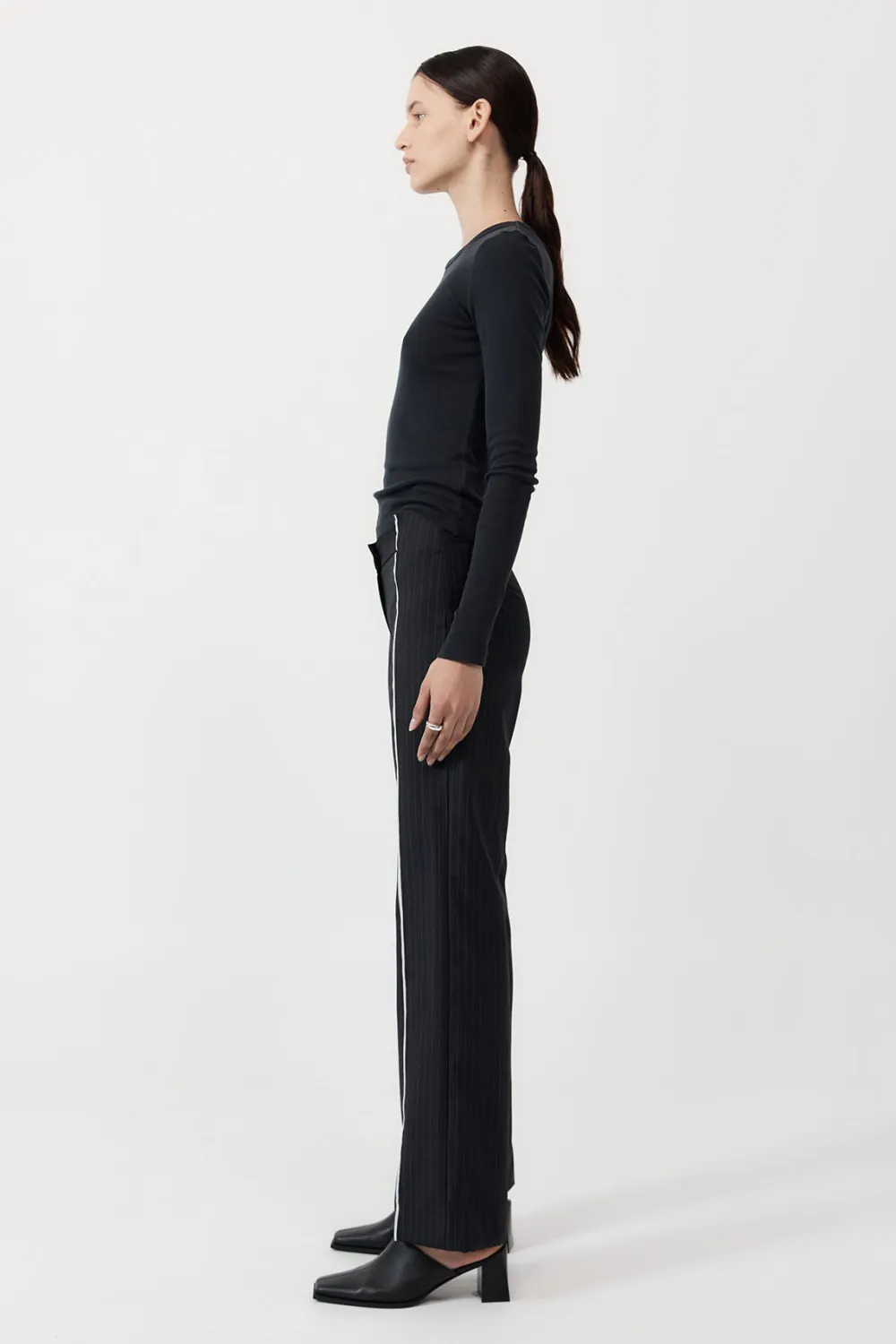 Deconstructed Pinstripe Trousers - Black|St. Agni Cheap