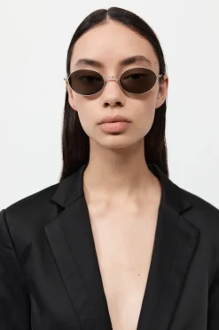 Fine Metal Oval Sunglasses - Chrome/Black|St. Agni Store