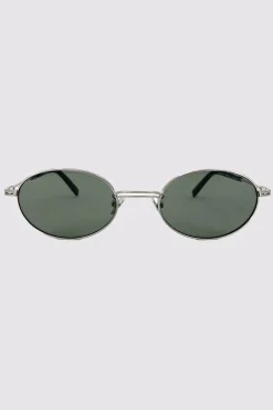 Fine Metal Oval Sunglasses - Chrome/Black|St. Agni Store