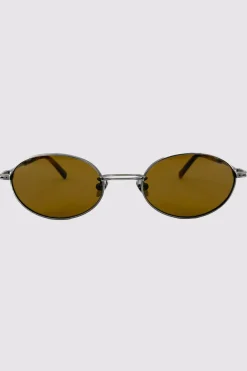 Fine Metal Oval Sunglasses - Chrome/Brown|St. Agni Flash Sale