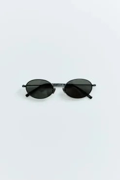 Fine Metal Oval Sunglasses - Black/Grey|St. Agni Outlet