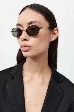 Fine Metal Oval Sunglasses - Black/Grey|St. Agni Outlet