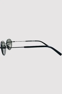 Fine Metal Oval Sunglasses - Black/Grey|St. Agni Outlet