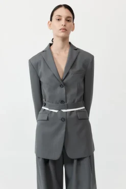 Homme Belted Blazer - Pewter Grey|St. Agni Online