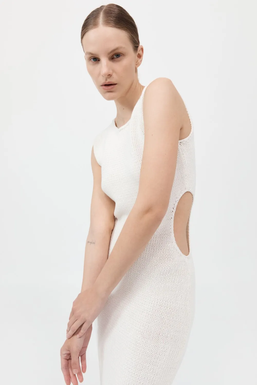Linen Silk Blend Cut Out Dress -|St. Agni Outlet
