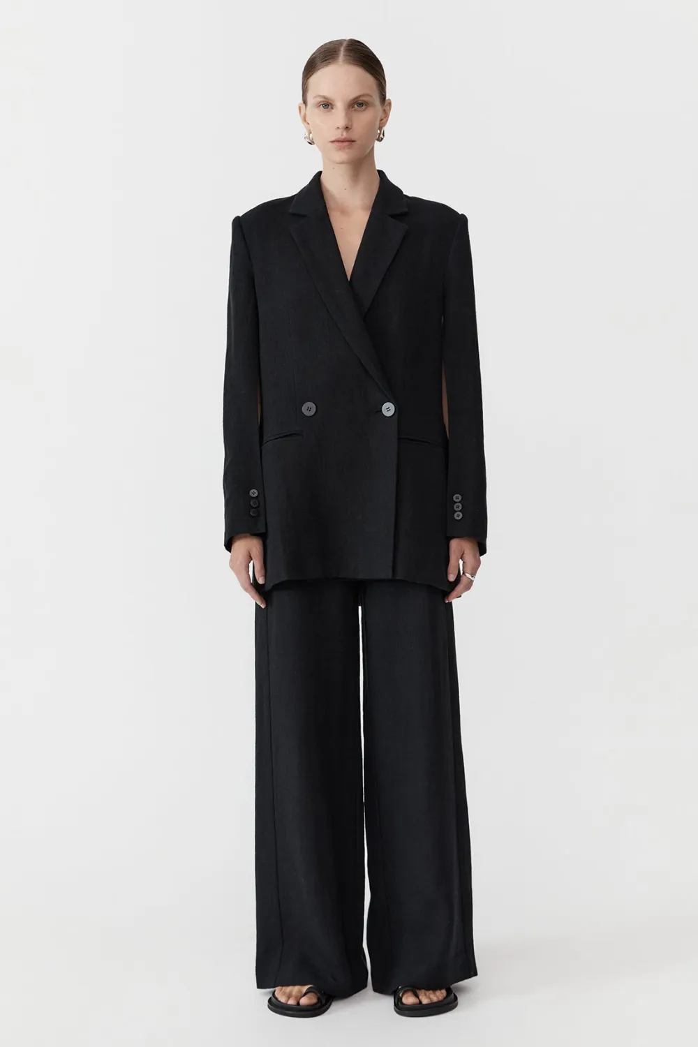 Linen Split Sleeve Blazer -|St. Agni Best Sale