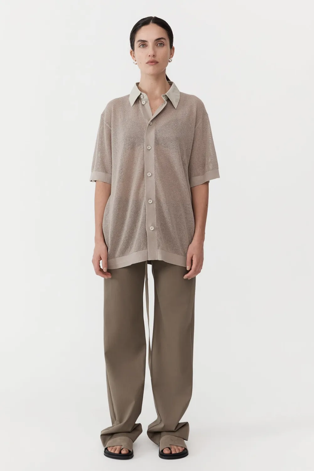 Mesh Short Sleeve Shirt - Fog|St. Agni Outlet