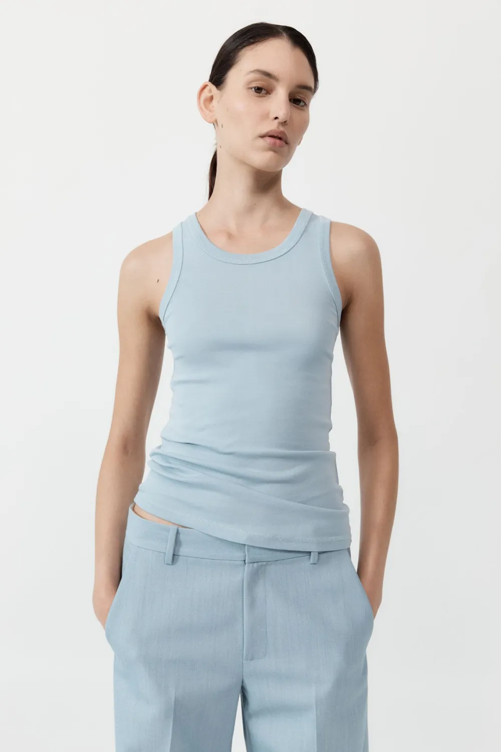 Organic Cotton Singlet - Stone Blue|St. Agni New