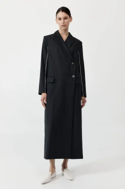 Pinstripe Maxi Coat - Black|St. Agni Sale