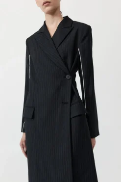 Pinstripe Maxi Coat - Black|St. Agni Sale