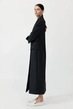 Pinstripe Maxi Coat - Black|St. Agni Sale
