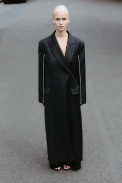 Pinstripe Maxi Coat - Black|St. Agni Sale