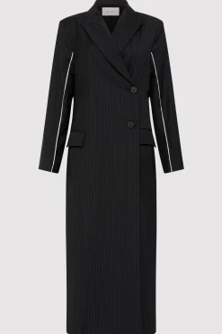 Pinstripe Maxi Coat - Black|St. Agni Sale