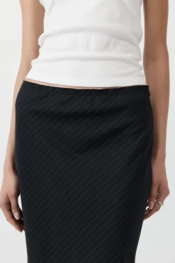 Pinstripe Maxi Skirt - Black|St. Agni Best