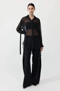 Pinstripe Silk Shirt - Black|St. Agni Discount