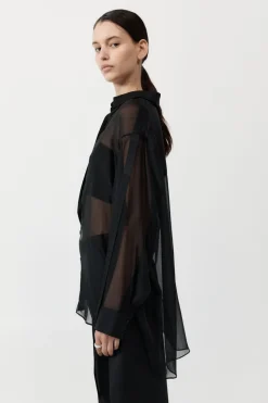 Pinstripe Silk Shirt - Black|St. Agni Discount