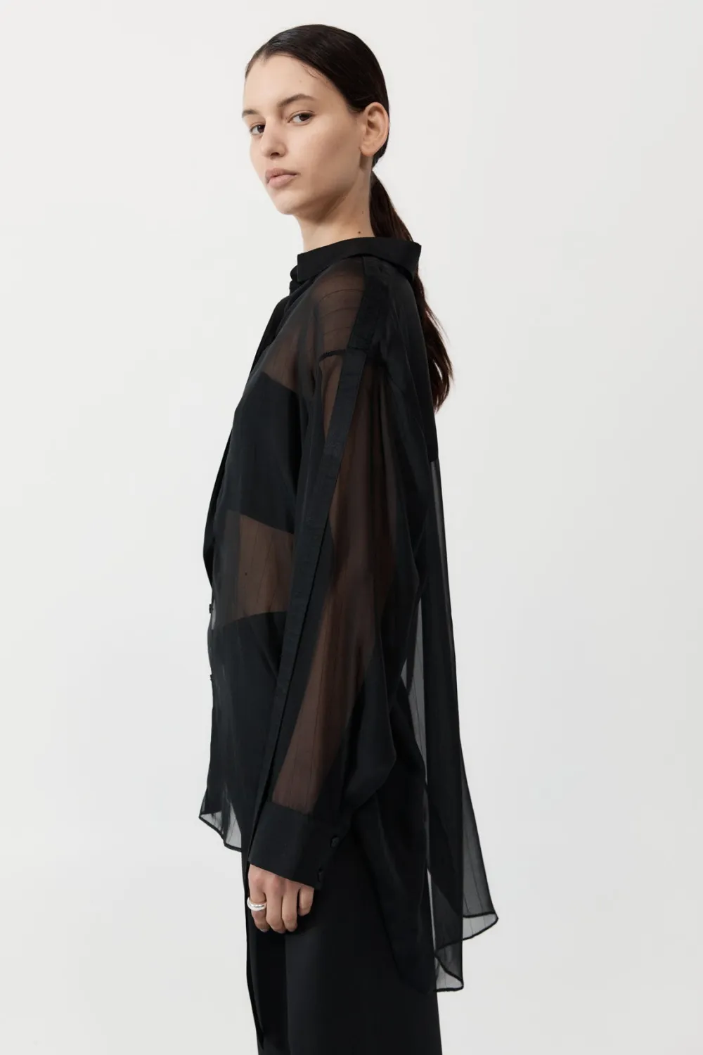 Pinstripe Silk Shirt - Black|St. Agni Discount