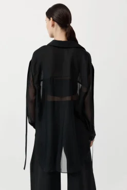 Pinstripe Silk Shirt - Black|St. Agni Discount