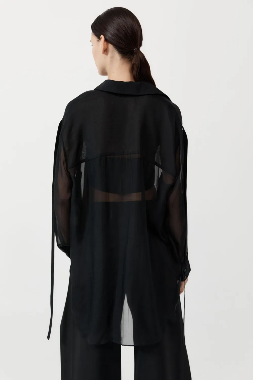 Pinstripe Silk Shirt - Black|St. Agni Discount