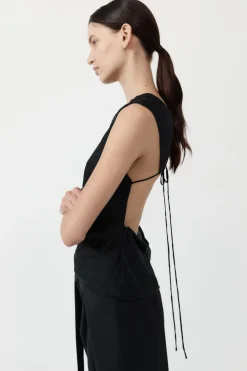 Pinstripe Silk Top - Black|St. Agni Fashion