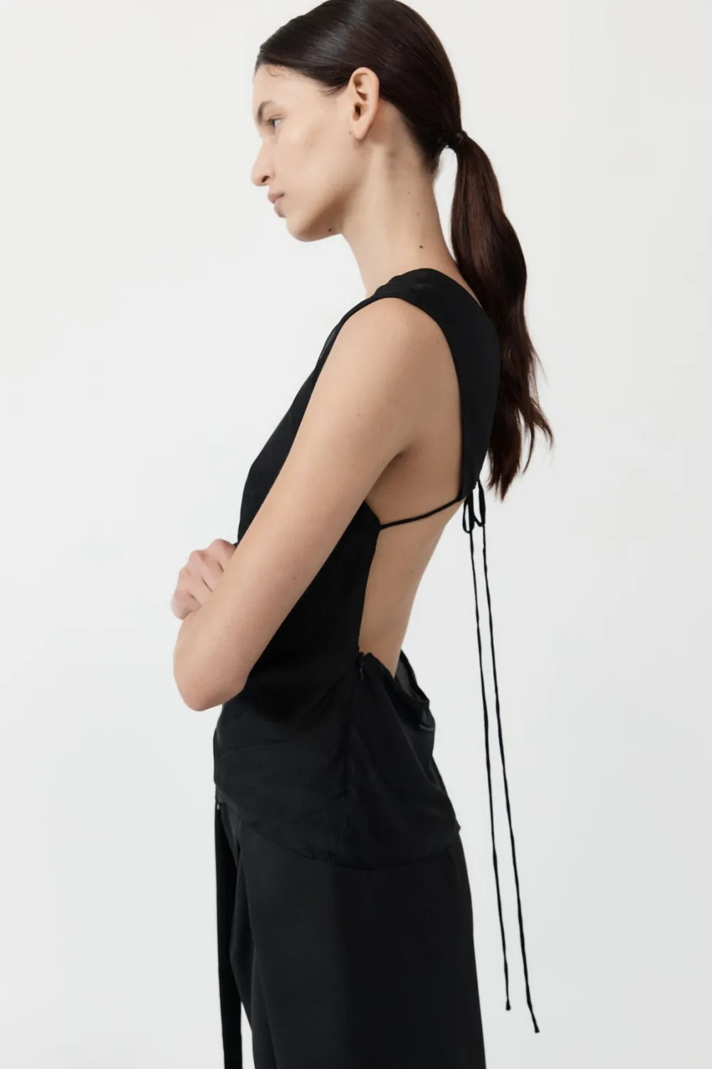Pinstripe Silk Top - Black|St. Agni Fashion