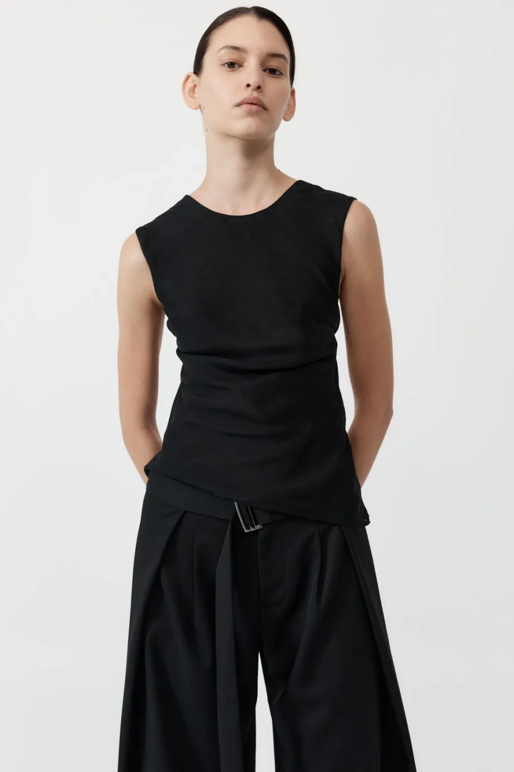 Pinstripe Silk Top - Black|St. Agni Fashion