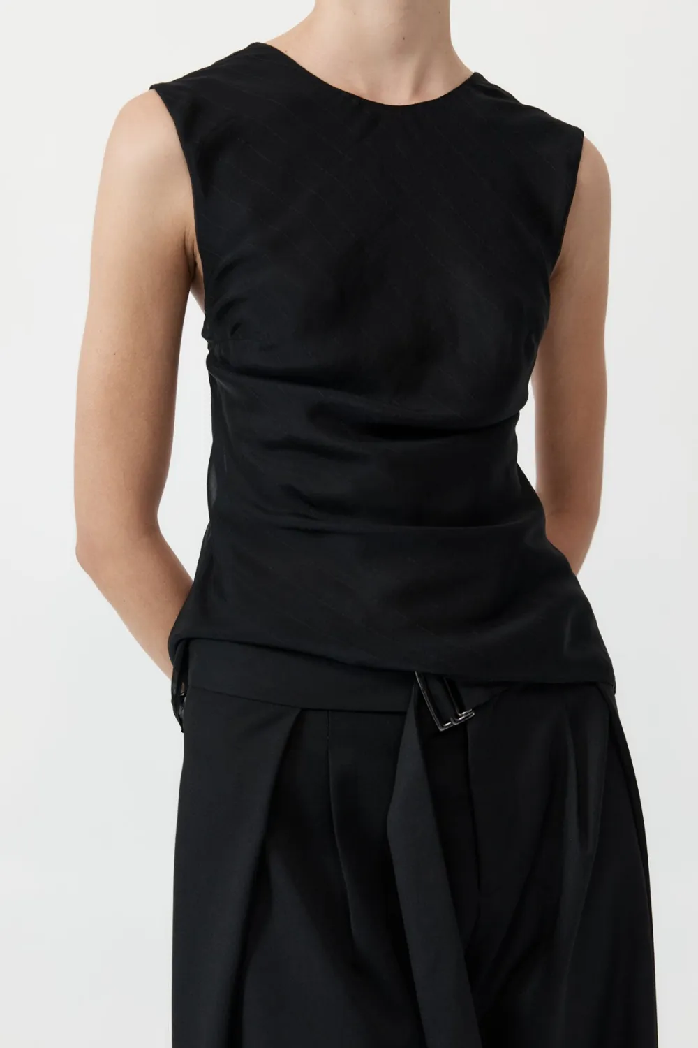 Pinstripe Silk Top - Black|St. Agni Fashion