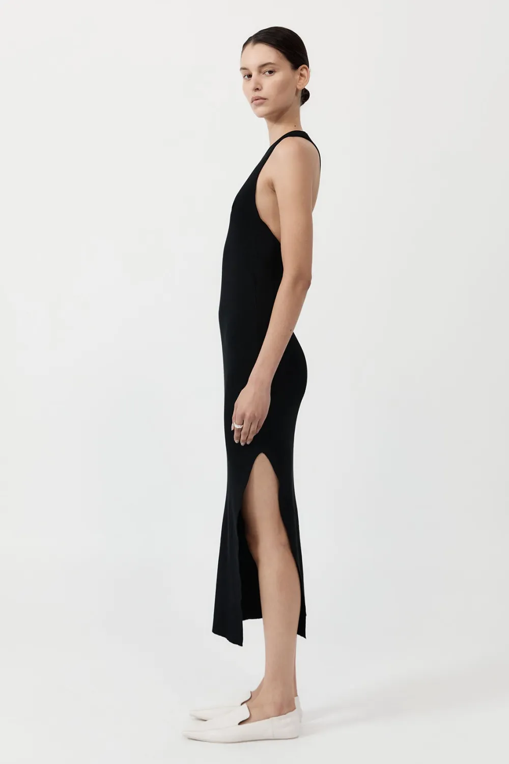 Plunge Neck Knit Dress - Black|St. Agni Fashion