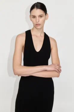 Plunge Neck Knit Dress - Black|St. Agni Fashion