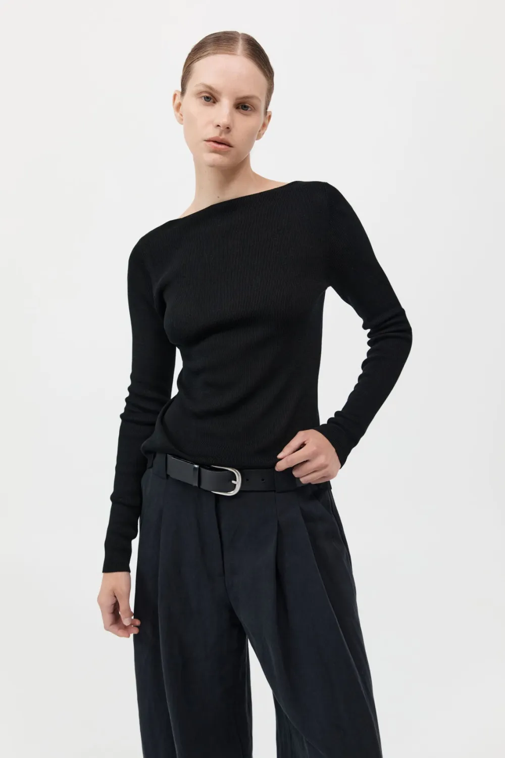 Rouleau Tie Reversible Knit Top - Black|St. Agni Clearance