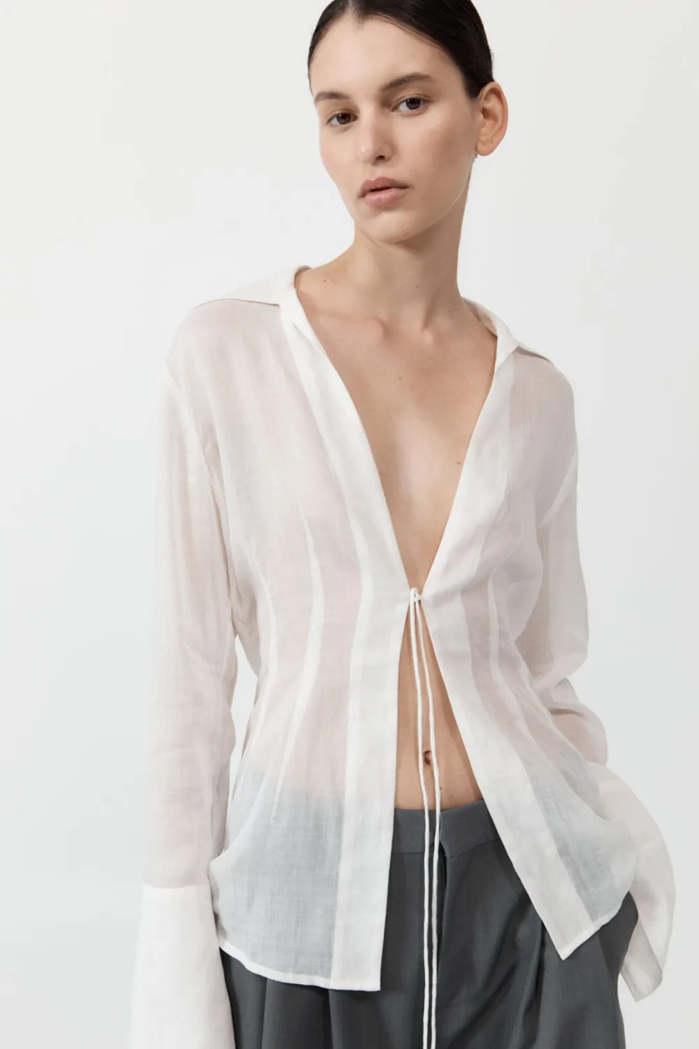 Sheer Linen Tie Top - White|St. Agni Sale