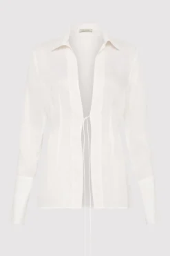 Sheer Linen Tie Top - White|St. Agni Sale