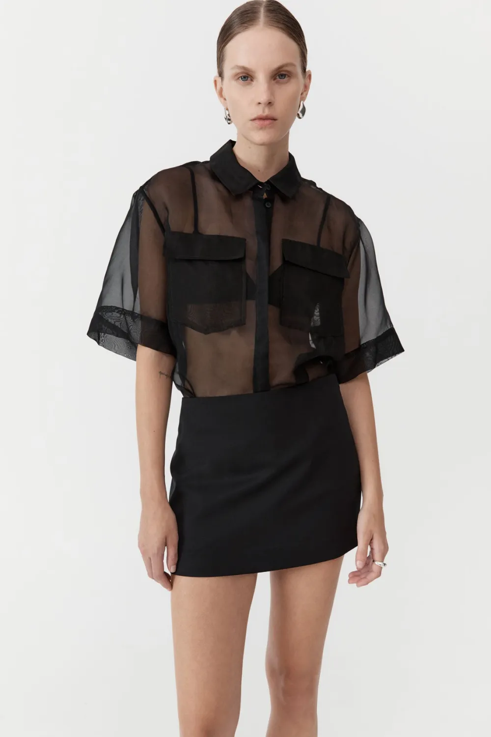 Sheer Organza Shirt - Black|St. Agni Hot