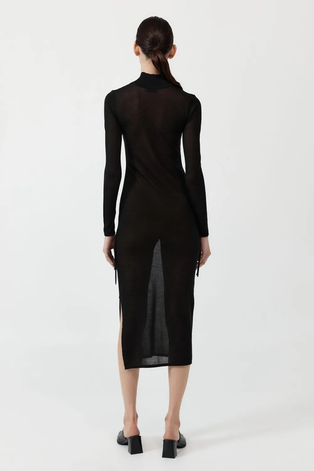 Sheer Ruched Dress - Black|St. Agni Flash Sale