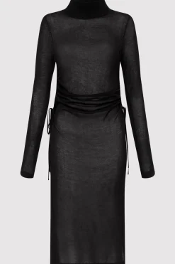 Sheer Ruched Dress - Black|St. Agni Flash Sale