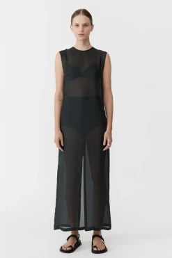 Sheer Silk Gauze Dress - Soot|St. Agni Flash Sale