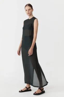 Sheer Silk Gauze Dress - Soot|St. Agni Flash Sale