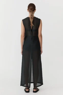 Sheer Silk Gauze Dress - Soot|St. Agni Flash Sale