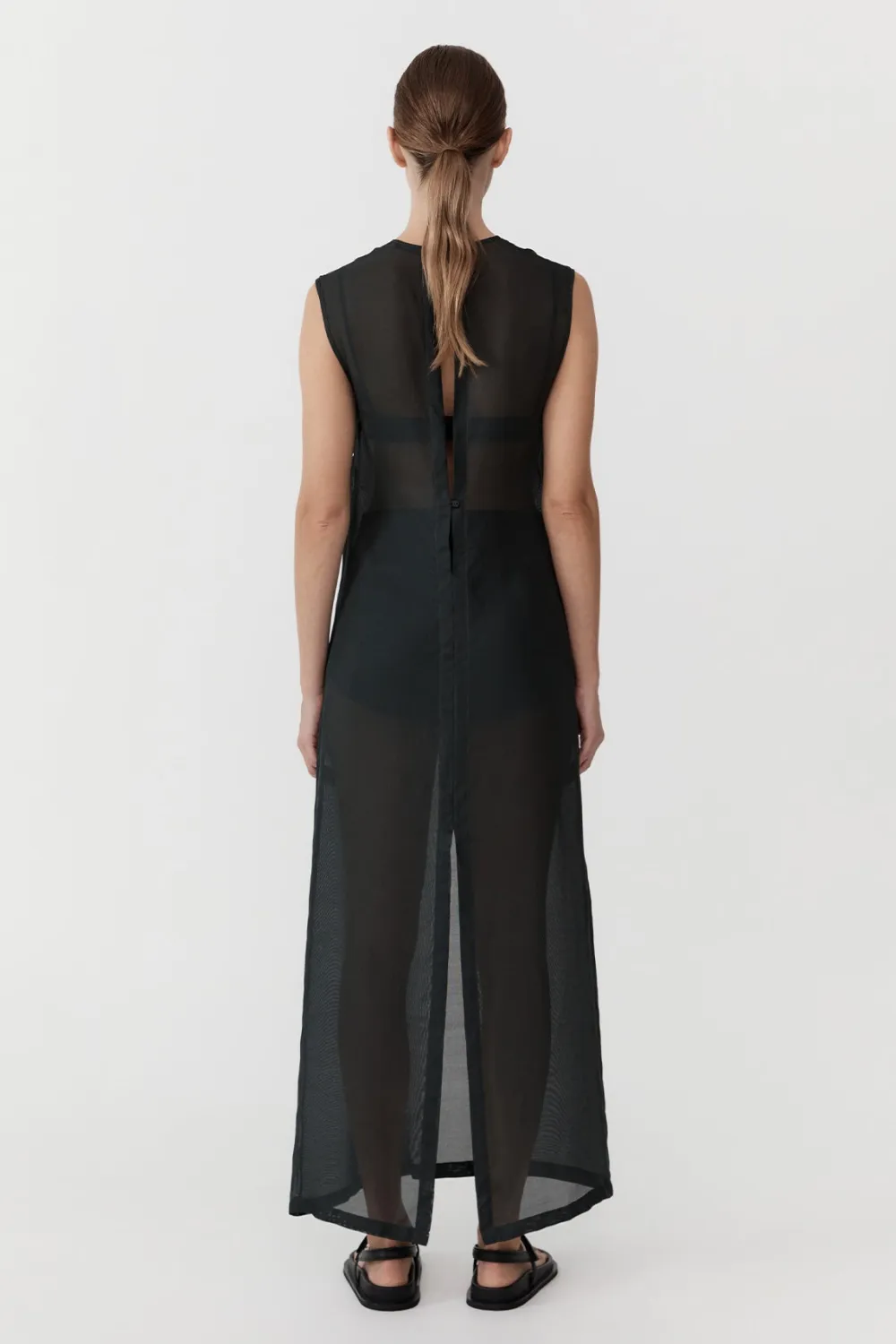 Sheer Silk Gauze Dress - Soot|St. Agni Flash Sale