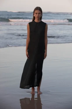 Sheer Silk Gauze Dress - Soot|St. Agni Flash Sale
