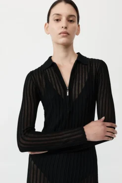 Sheer Stripe Dress - Black|St. Agni Outlet