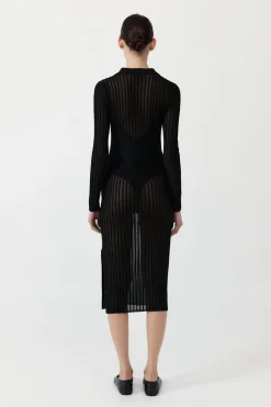 Sheer Stripe Dress - Black|St. Agni Outlet