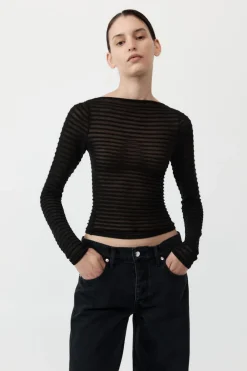 Sheer Stripe Top - Black|St. Agni Fashion