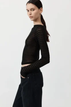 Sheer Stripe Top - Black|St. Agni Fashion