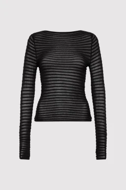 Sheer Stripe Top - Black|St. Agni Fashion